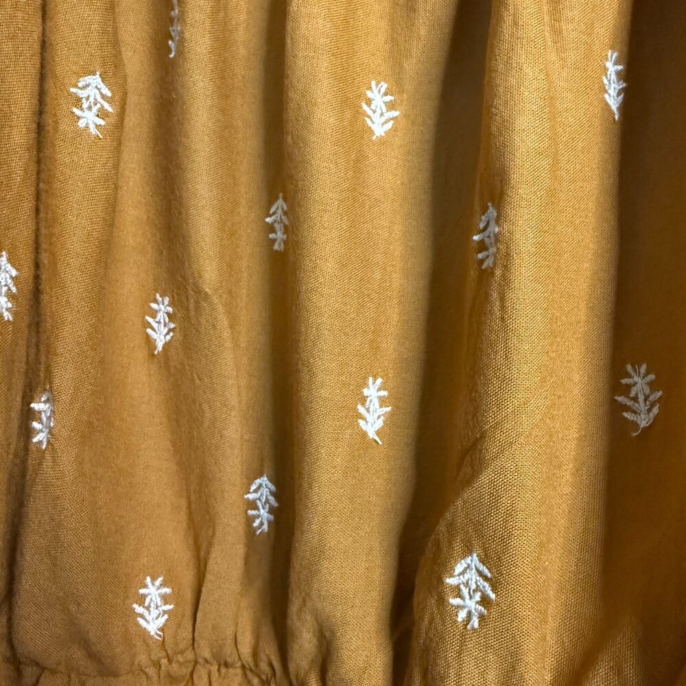 Old Navy Women Blouse 2X Ancient Gold Puff-Sleeve Smocked Embroidered Babydoll - Picture 4 of 9